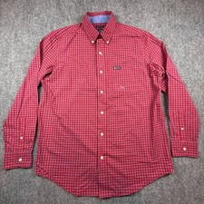 Chaps Mens Long Sleeve Plaid Button Down Shirt Stretch Easy Care Red Blue M