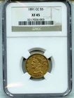 1891-CC Liberty Gold Half Eagle $5 Carson City Coin - Certified NGC XF45 (EF45)
