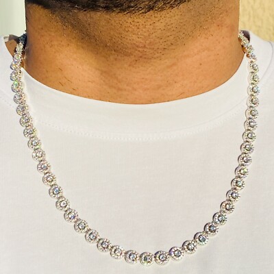 Men Cluster Tennis Chain 7 mm Ice Out 14k W Gold CZ VVS FILL Iced