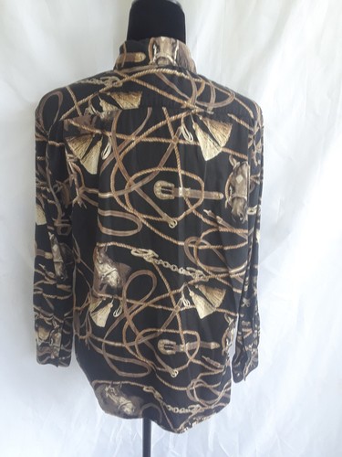 Gallop Womens Shirt Sz S Black Overall Tan Horse Print Cowgirl L-S Button Up - Picture 4 of 7
