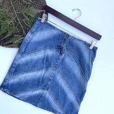Y2K Baby Phat Womens Skirt Blue Denim Jean Patch Chevron Size 7