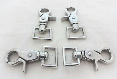 Stainless Steel Trigger Scissor Snaps Square Ends Swivel Horse Tack Lot of 4 New