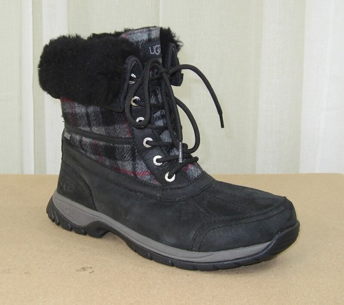 NEW UGG Mens Butte Lace-Up Leather/Wool-Lined Boot US 8/40.5 Black/Tartan Plaid - Picture 1 of 12