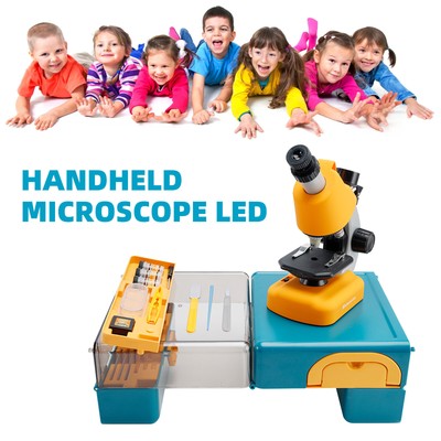 Handheld Microscope LED 100X-1200X Magnification Science Toys Kit For Kid ,
