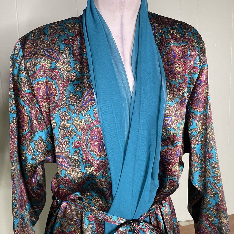 Vintage Victorias Secret Gold Label Satin Paisley Long Robe Kimono ...