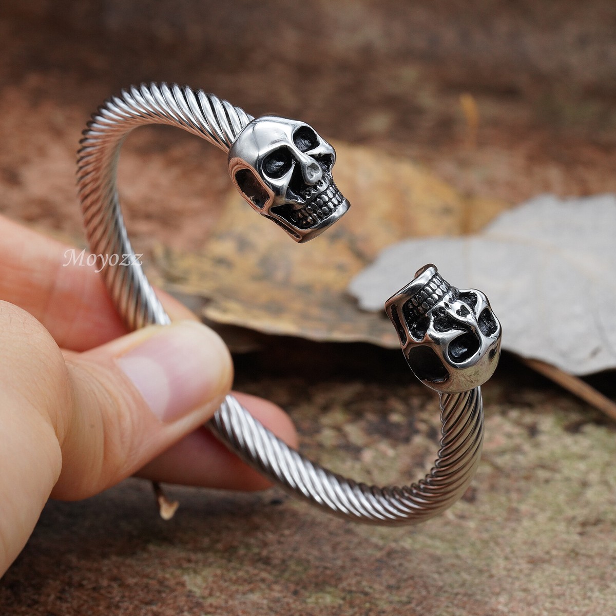 7 Inch Stainless Steel Mens Black Biker Skull Skeleton Cuff 7 Inch Stainless Steel Mens Black Biker Skull Skeleton Cuff