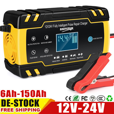 12V 24V Profi Intelligent Auto KFZ Batterie Ladegerät Impuls Reparatur AGM GEL