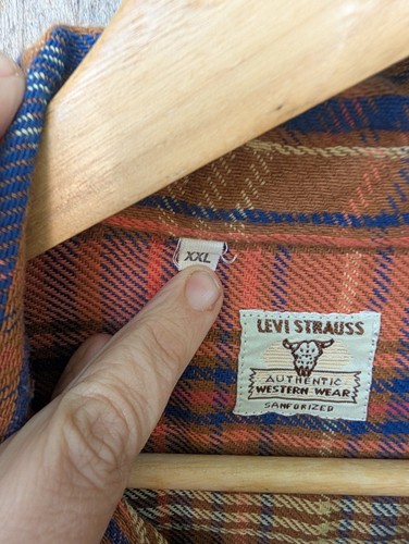 Vintage Levis Strauss Authentic Western Wear Shirt XXL Plaid Sanforized 1950s - Picture 3 of 8
