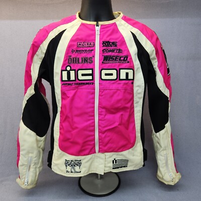 ICON Merc Women's Textile Motorcycle Jacket White/Pink Large