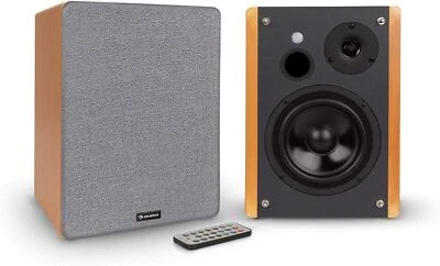 Auna Linie 500 A Stereo-Aktiv-Regallautsprecher in Holzoptik und Bluetooth