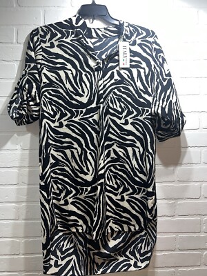 NWT! ITALY MODA Zebra Striped Short Sleeve Beach Cover Up
