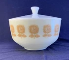 2-1/2 qt VTG Federal Brown Sunflower Milk Glass Serving/Mixing Bowl w/ Lid MINT