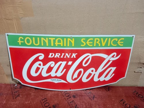 Coca Cola Fountain Porcelain Enamel Heavy Metal Sign 27 x 14 inch Double Side - Picture 2 of 5