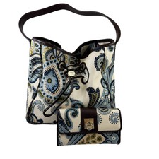 Spartina 449 Juliette Harper Hobo Tote Purse & Wallet Blue Green Paisley Linen