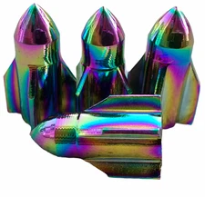 Rocket Ship Tire Valve Cap Stem Cover Set Oil Slick Color Universal Fitting 