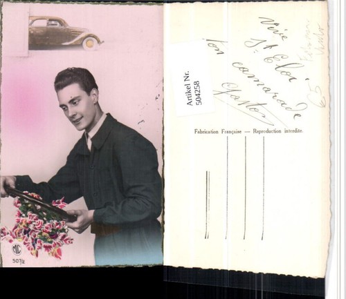 504258,Fotomontage Auto Mann Lenkrad Blumen