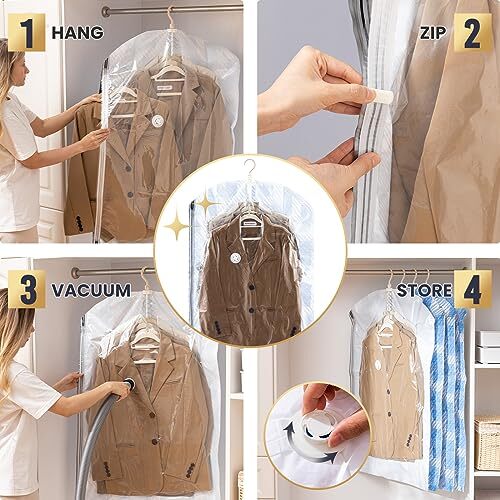 Hanging Vacuum Storage Bags for Clothes, Space Saver Bags 4 Short Light Blue - Picture 7 of 7