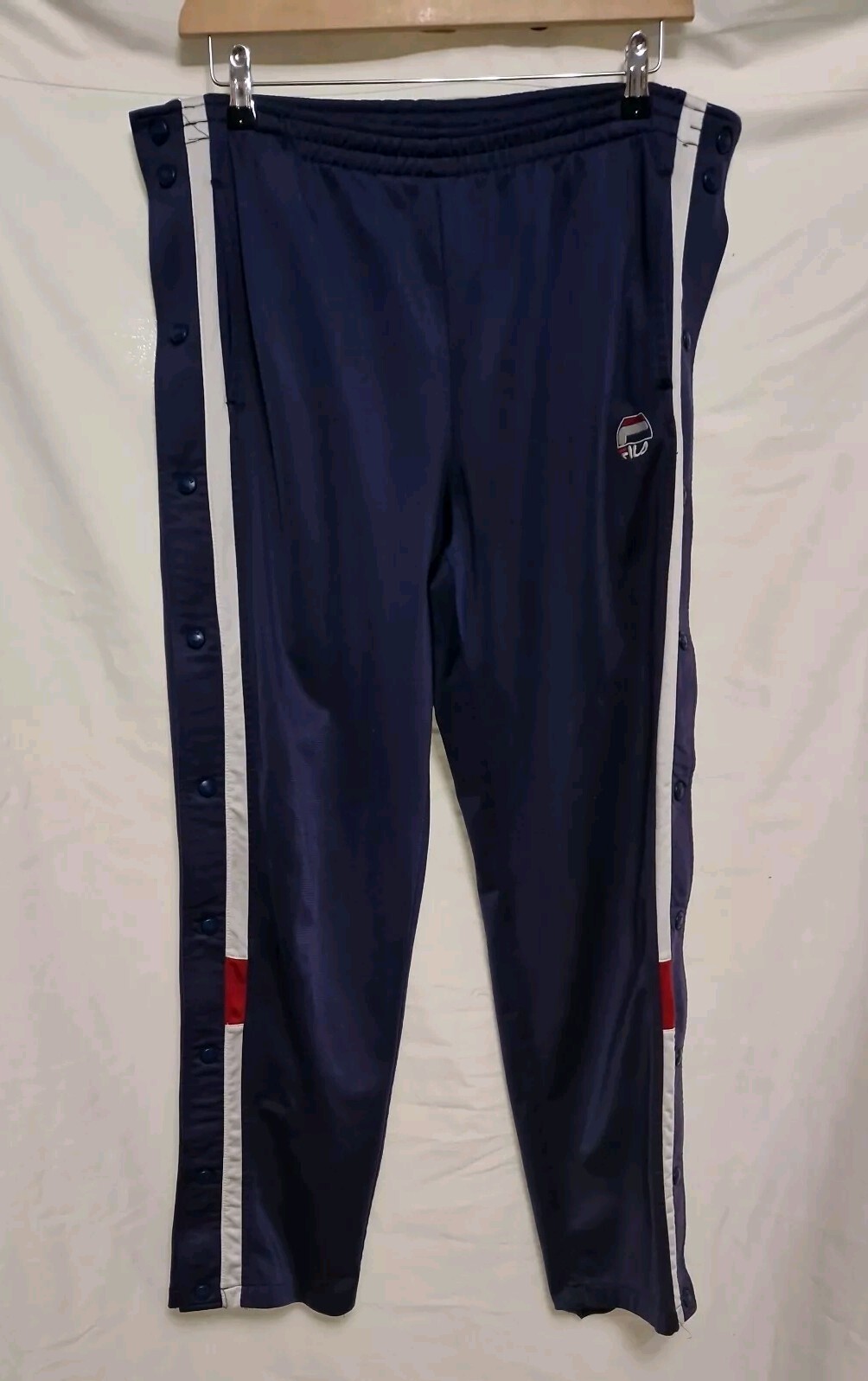 Fila Navy retrò lunghezza intera stampa borchie gamba esterna Usa taglia S M vita
