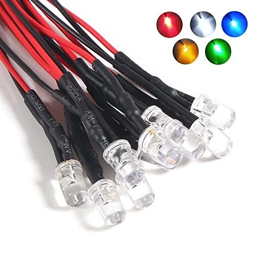 50pcs 12 Volt 5mm Red LED Lights Emitting Diodes Pre Wired Small LED Lamps