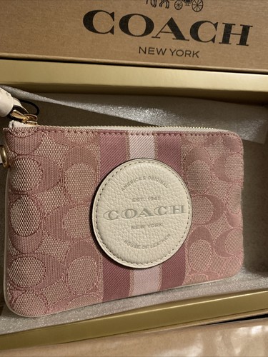 Coach Dempsey Jacquard Wristlet In Sign. Patch & Stripes W/Charms - Picture 6 of 9