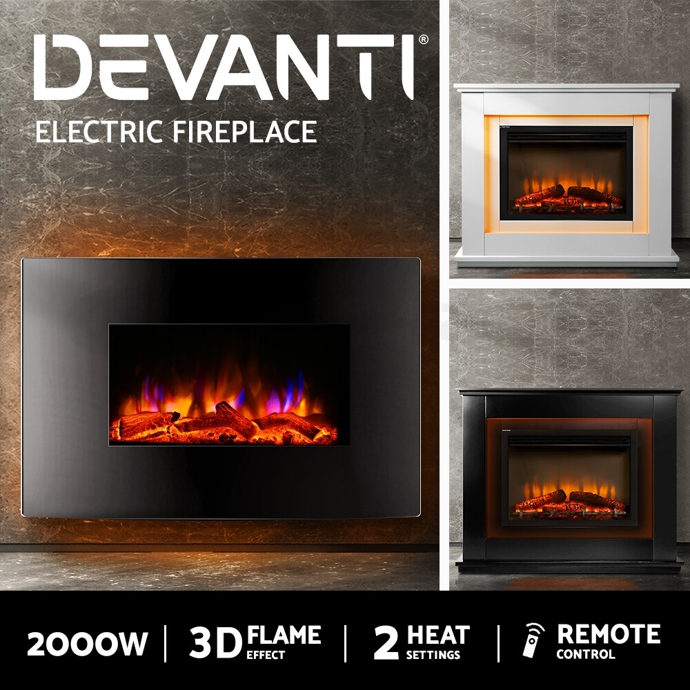 Devanti 2000W Electric Fireplace Mantel Fire Heater 3D Log Flame Effect  Portable | eBay