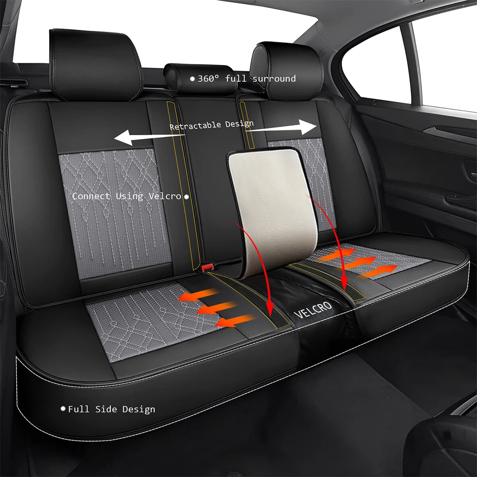 For Mitsubishi Endeavor 2004-2011 PU Leather Car Seat Covers Set 5 Seat Pad Gray Foto 3 de 4