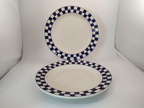 Set of 2 Hartstone Blue Checks 11 1/4" Dinner Plates - Fair Condition - Picture 2 of 12