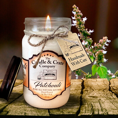 Patchouli Soy Wax Candle, Handmade, Unique Gift, Natural Essential Oil Infused