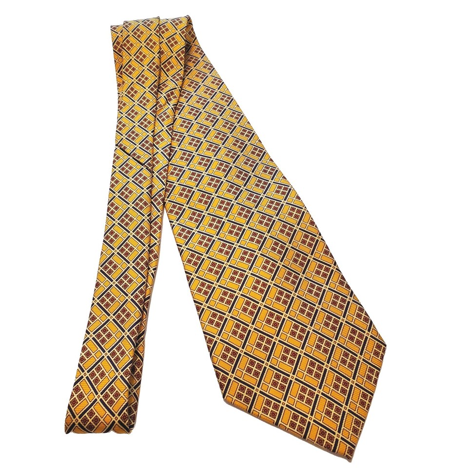 DeSantis Collection Necktie Gold Geometric Silk Neck Tie Made in USA