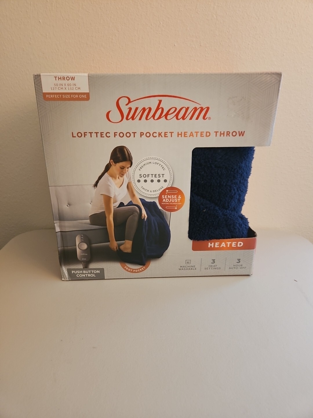 Sunbeam Lofttec Foot Pocket Heated Plush 50 X 60 Inch Throw Blanket, New eBay