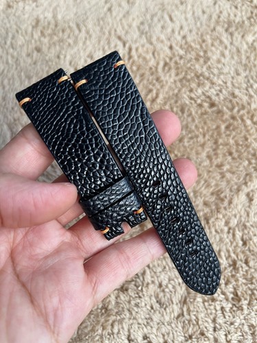 22/20 mm Padded Black Genuine OSTRICH Leg LEATHER SKIN WATCH STRAP BAND - Picture 3 of 15