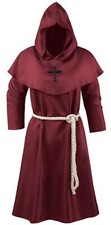 Kids Friar Medieval Hooded Monk Renaissance Priest Robe Cloak Halloween Costu...