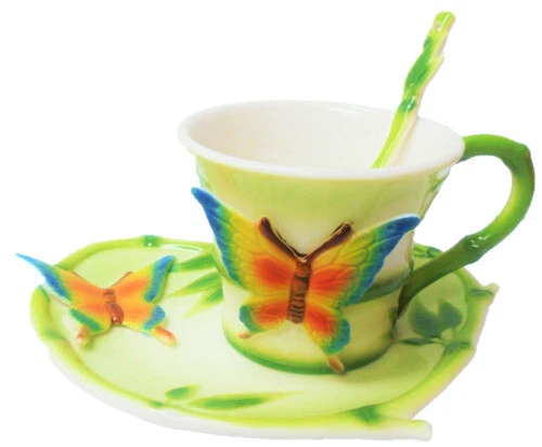 Tazas y Platillos Porcelana Floral Handmade