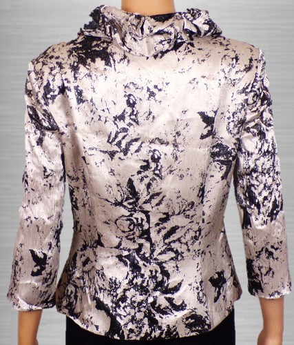 VICTOR COSTA size 4 silver/black satin jacket rayon/polyester dry clean only - Picture 7 of 15