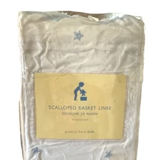 Pottery Barn Scalloped Basket Liner Sz Large White w/ Blue Embroidered Stars NEW
