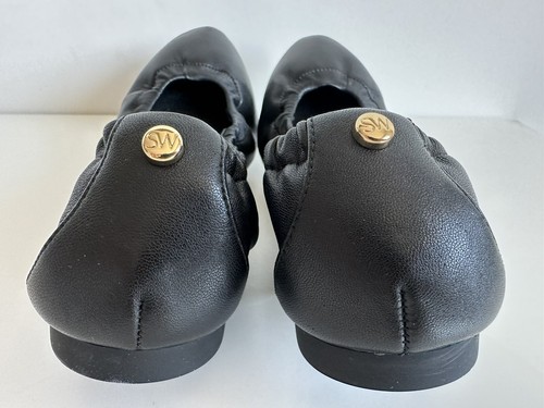 STUART WEITZMAN NEW GABBY SCRUNCH RIVET BLACK GENUINE SOFTEST LEATHER FLATS - Picture 4 of 12