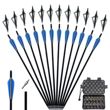 12Pcs 20" Carbon Crossbow Bolts Arrows & 12Pcs Crossbow Broadheads Set Hunting