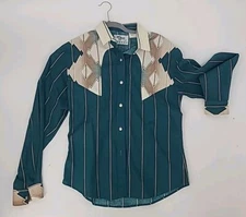 Vintage Western Roper Border Button Down Shirt, Retro Cowboy, Small Made In USA 