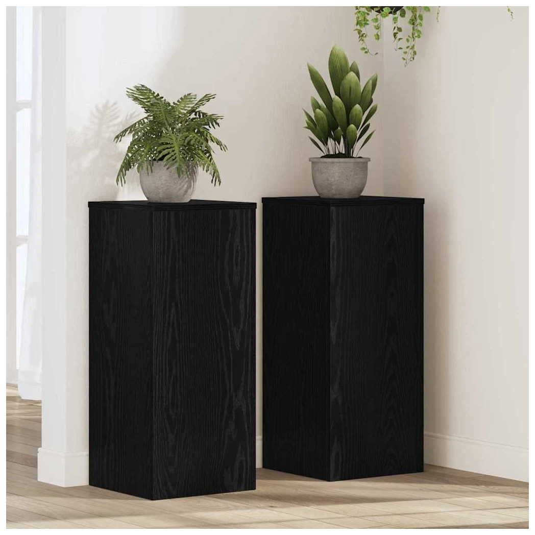 Plant Stand 2pcs Set Black Oak Engineered Wood 30x30x70cm Tiered Indoor/Outdoor