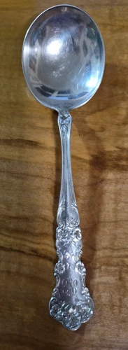 ONE PANSY INTERNATIONAL STERLING Bouillon Spoon 5.37" mono 6 availble SCRAP?MELT