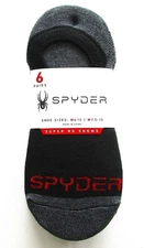 Spyder Mens' Super No Show Socks 6 SIX Pairs Black Size 6-12 - NWT