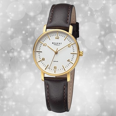Armbanduhr Leder dunkelbraun Damen Uhr Analog Regent Lederarmband URF1480