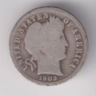 1903-P BARBER DIME 10¢ PHILADELPHIA MINT 90% SILVER COIN UNITED STATES AMERICA