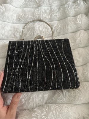 Beaded Clutch Black and Silver Evening Clutch
