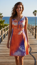 Elie Tahari Sleeveless Abstract Print Lined Sheath Dress Orange Purple Size 0