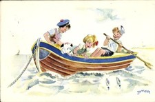 Künstler Ak Janser, Kinder im Ruderboot, Hund, Verängstigtes Mädchen - 4489607