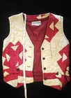Quilt Country Women's Vintage XS Red/Cream Button Front Quilted V-Neck Vest — photo 3