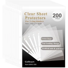 Protectors 8.5 x 11, 200 Pack Clear Plastic Page Protectors for 3 Ring Binder...