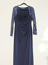 Lauren Ralph Lauren Formal Dress Size 12P Navy Sequin Sleeves Wedding  Gala
