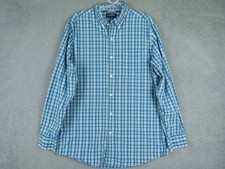 Chaps Mens Medium Blue Plaid Long Sleeve Cotton Button-Down Shirt